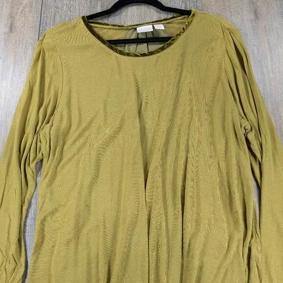 Chicos Top Womens Large Green Velvet Contrast Long Sleeve Casual Lightweight - Picture 1 of 10